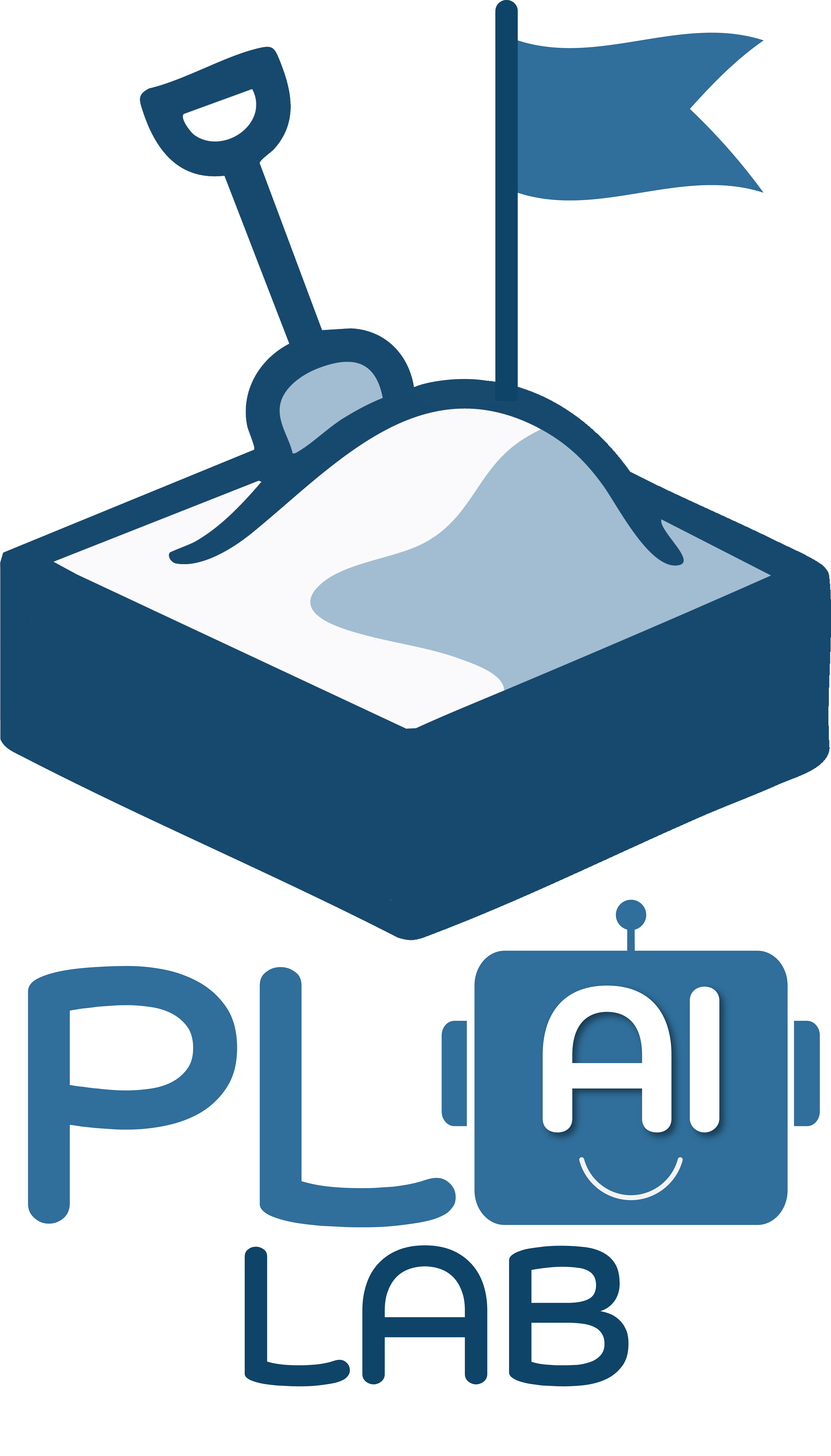 Logo for PLAI LAB featuring a sandbox with a shovel and flag, symbolizing creativity and experimentation